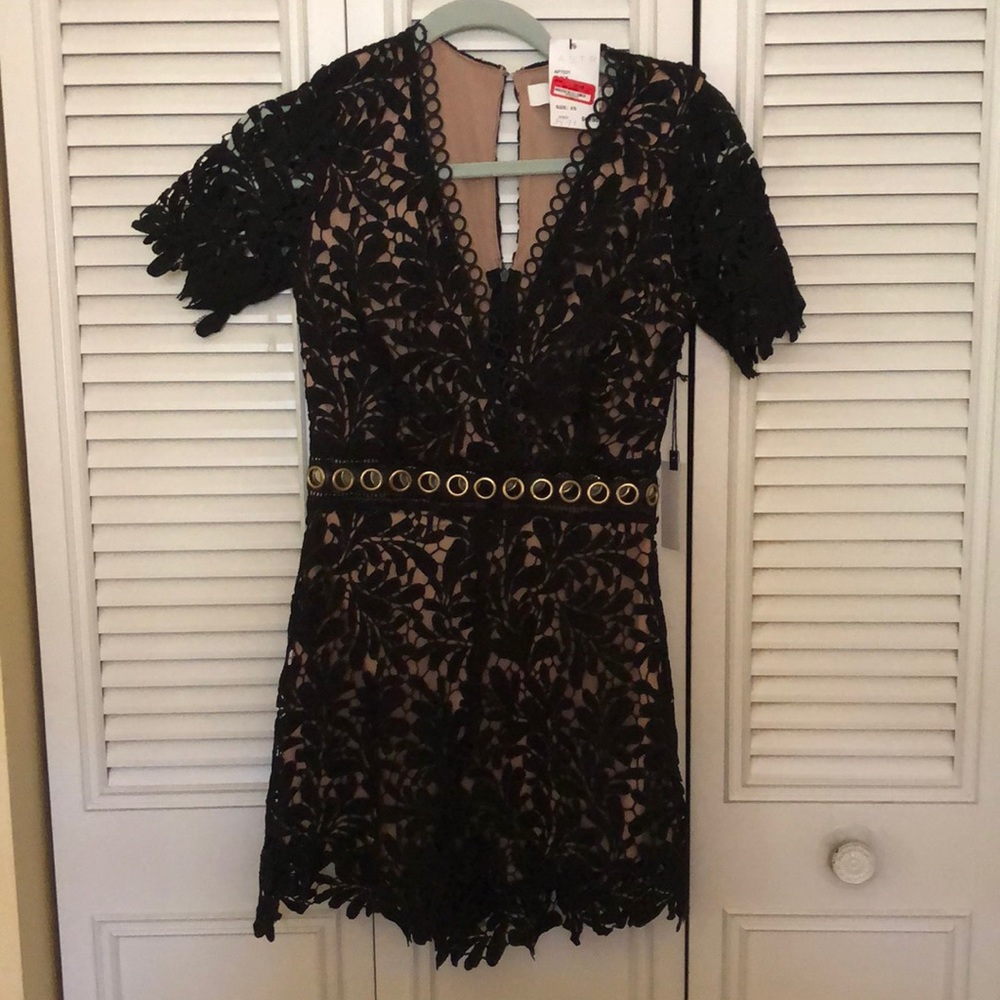 NWT ASTR black eyelet romper, waist detail